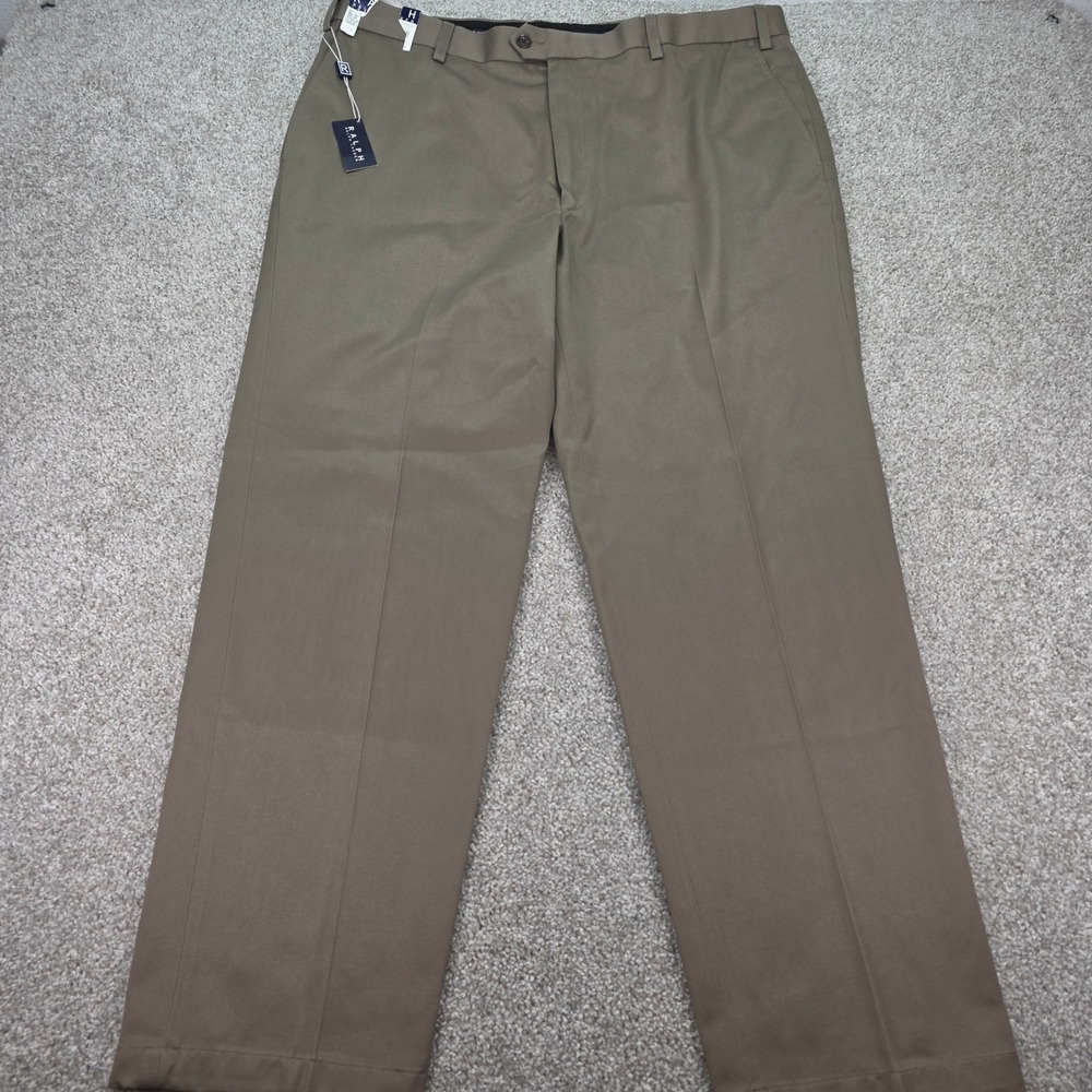 Ralph Ralph Lauren Mens 42x31 Khaki Tan Wrinkle Resistant Flat Front Dress Pants
